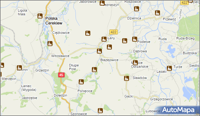 mapa Błażejowice gmina Cisek, Błażejowice gmina Cisek na mapie Targeo