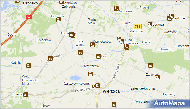 mapa Błędów gmina Wierzbica, Błędów gmina Wierzbica na mapie Targeo