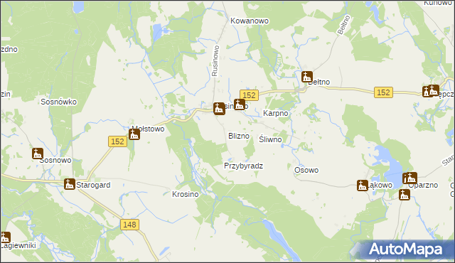 mapa Blizno gmina Świdwin, Blizno gmina Świdwin na mapie Targeo