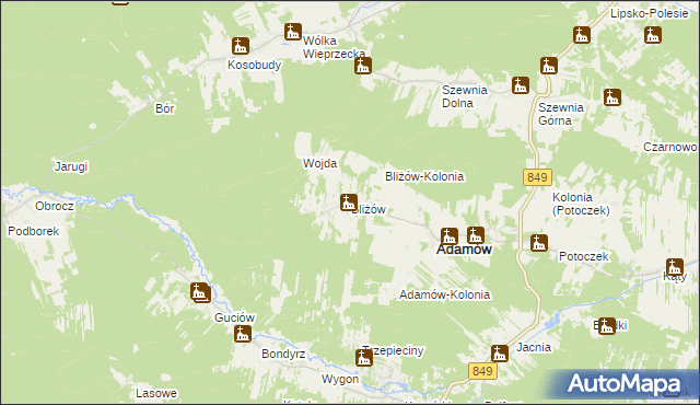 mapa Bliżów, Bliżów na mapie Targeo