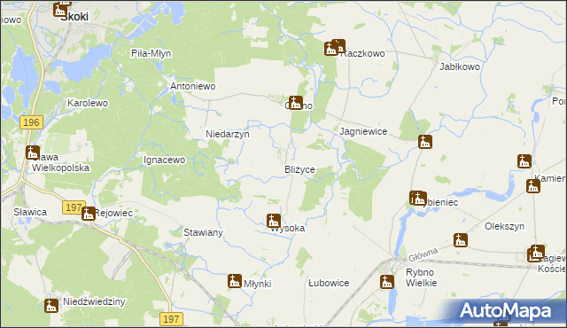 mapa Bliżyce gmina Skoki, Bliżyce gmina Skoki na mapie Targeo