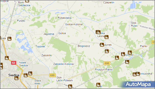 mapa Błogoszcz, Błogoszcz na mapie Targeo