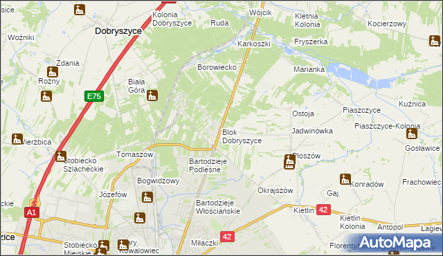 mapa Blok Dobryszyce, Blok Dobryszyce na mapie Targeo