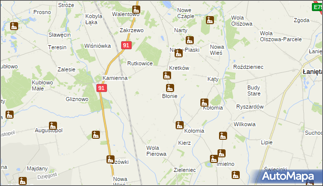 mapa Błonie gmina Lubień Kujawski, Błonie gmina Lubień Kujawski na mapie Targeo