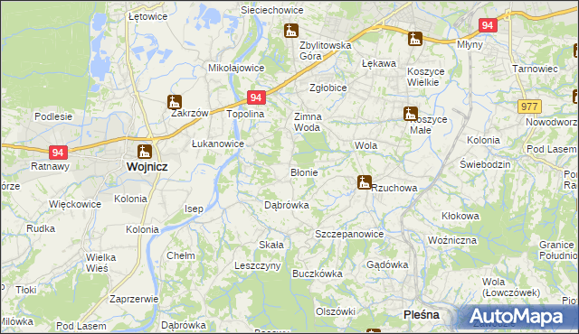 mapa Błonie gmina Tarnów, Błonie gmina Tarnów na mapie Targeo