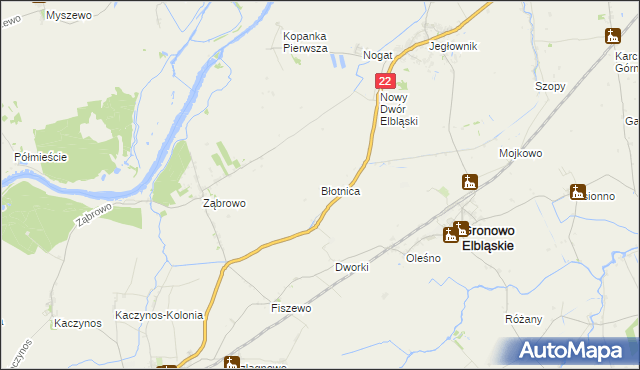 mapa Błotnica gmina Gronowo Elbląskie, Błotnica gmina Gronowo Elbląskie na mapie Targeo