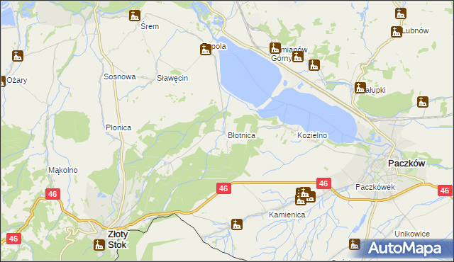 mapa Błotnica gmina Złoty Stok, Błotnica gmina Złoty Stok na mapie Targeo