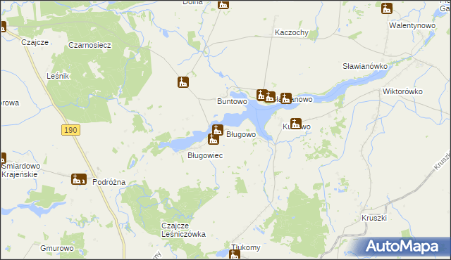 mapa Bługowo gmina Złotów, Bługowo gmina Złotów na mapie Targeo