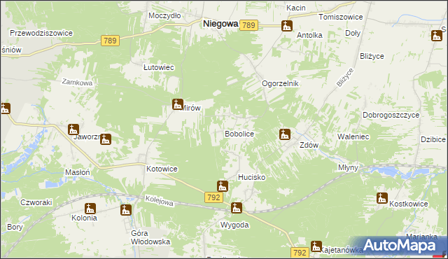 mapa Bobolice gmina Niegowa, Bobolice gmina Niegowa na mapie Targeo