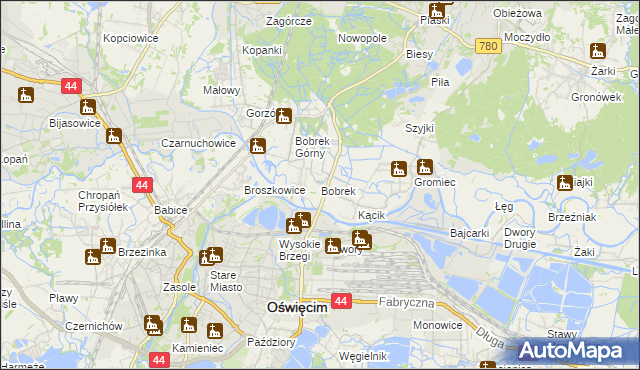 mapa Bobrek gmina Chełmek, Bobrek gmina Chełmek na mapie Targeo