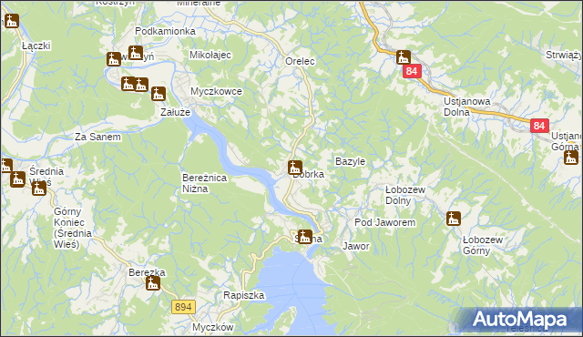 mapa Bóbrka gmina Solina, Bóbrka gmina Solina na mapie Targeo