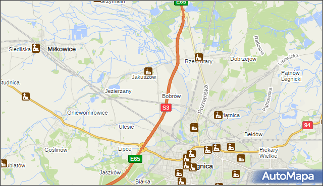 mapa Bobrów gmina Miłkowice, Bobrów gmina Miłkowice na mapie Targeo