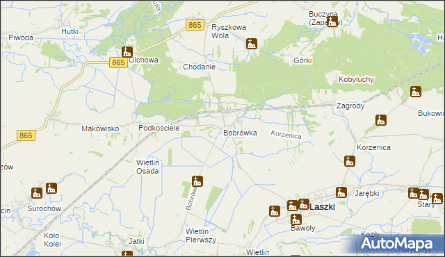 mapa Bobrówka gmina Laszki, Bobrówka gmina Laszki na mapie Targeo