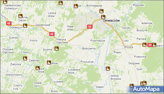 mapa Bobrowniki gmina Głowaczów, Bobrowniki gmina Głowaczów na mapie Targeo