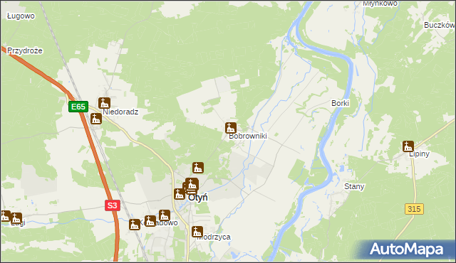 mapa Bobrowniki gmina Otyń, Bobrowniki gmina Otyń na mapie Targeo