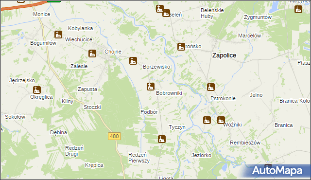 mapa Bobrowniki gmina Sieradz, Bobrowniki gmina Sieradz na mapie Targeo