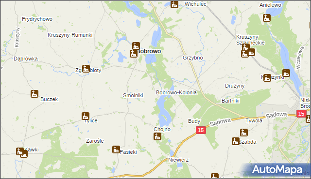 mapa Bobrowo-Kolonia gmina Bobrowo, Bobrowo-Kolonia gmina Bobrowo na mapie Targeo