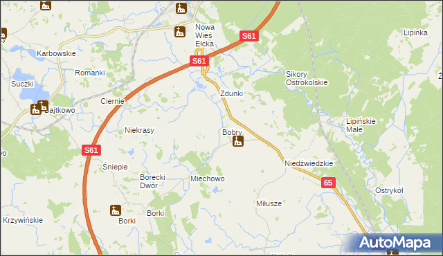 mapa Bobry gmina Ełk, Bobry gmina Ełk na mapie Targeo