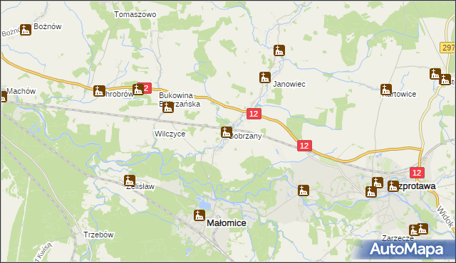 mapa Bobrzany, Bobrzany na mapie Targeo