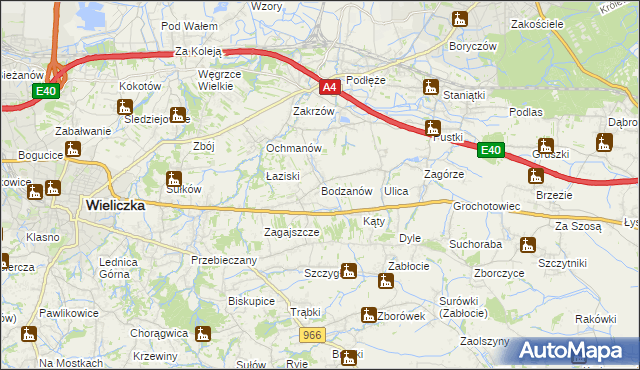 mapa Bodzanów gmina Biskupice, Bodzanów gmina Biskupice na mapie Targeo