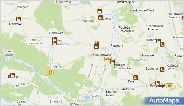 mapa Bodzanowice, Bodzanowice na mapie Targeo
