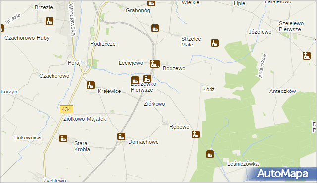 mapa Bodzewko Drugie, Bodzewko Drugie na mapie Targeo