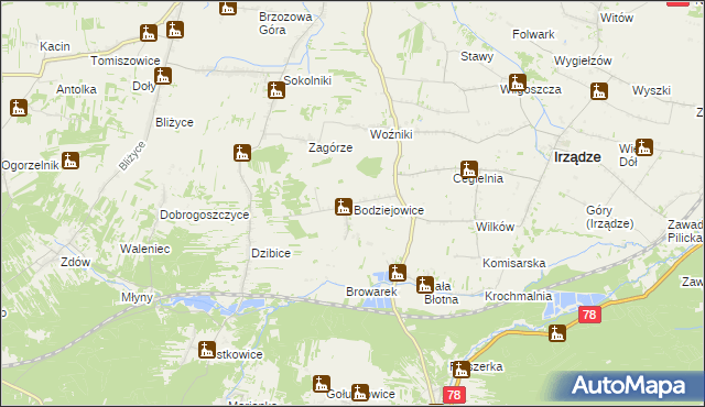 mapa Bodziejowice, Bodziejowice na mapie Targeo