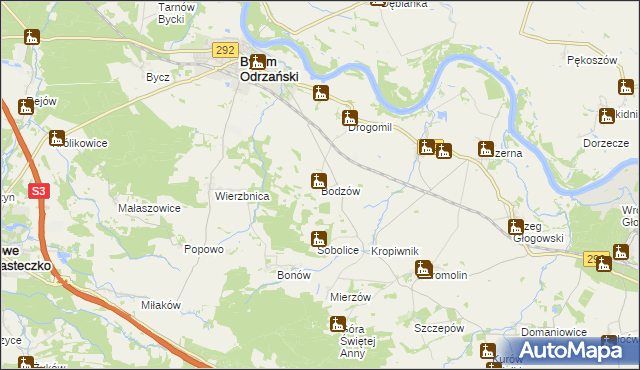 mapa Bodzów gmina Bytom Odrzański, Bodzów gmina Bytom Odrzański na mapie Targeo