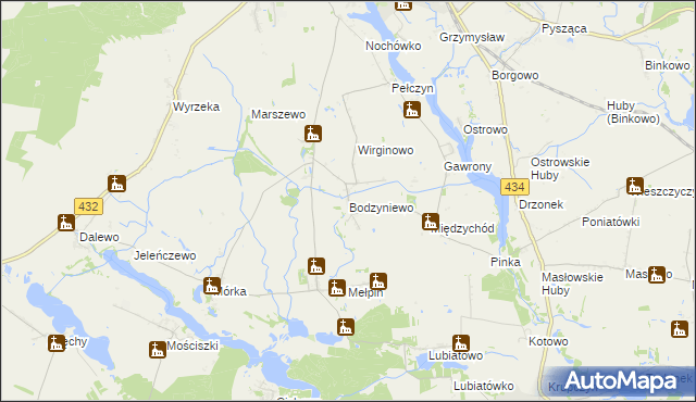 mapa Bodzyniewo, Bodzyniewo na mapie Targeo