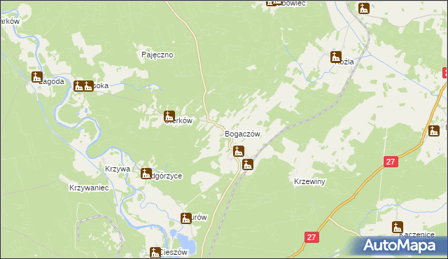mapa Bogaczów gmina Nowogród Bobrzański, Bogaczów gmina Nowogród Bobrzański na mapie Targeo
