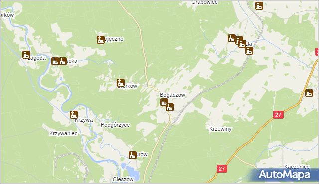 mapa Bogaczów gmina Nowogród Bobrzański, Bogaczów gmina Nowogród Bobrzański na mapie Targeo