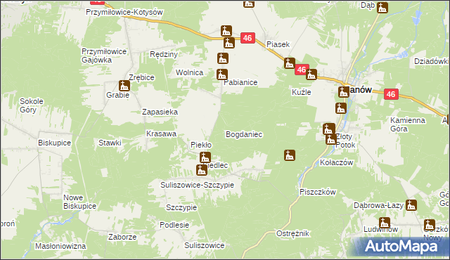 mapa Bogdaniec gmina Janów, Bogdaniec gmina Janów na mapie Targeo