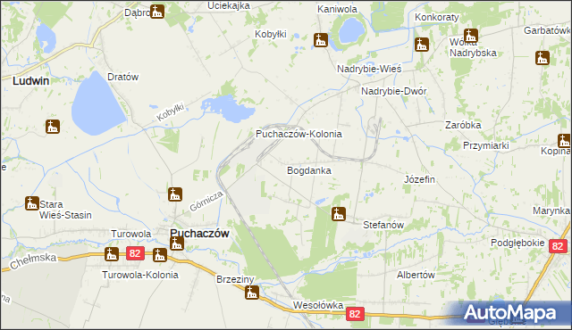 mapa Bogdanka gmina Puchaczów, Bogdanka gmina Puchaczów na mapie Targeo