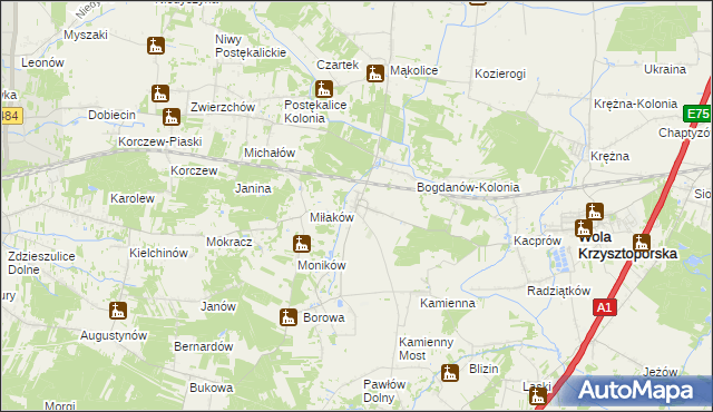 mapa Bogdanów gmina Wola Krzysztoporska, Bogdanów gmina Wola Krzysztoporska na mapie Targeo