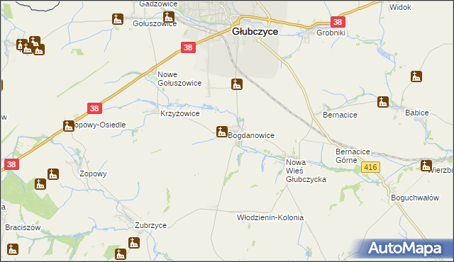 mapa Bogdanowice, Bogdanowice na mapie Targeo