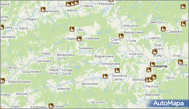 mapa Bogdanówka gmina Tokarnia, Bogdanówka gmina Tokarnia na mapie Targeo