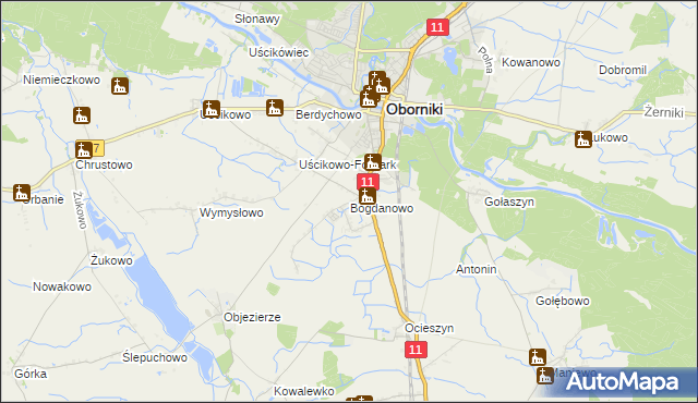 mapa Bogdanowo gmina Oborniki, Bogdanowo gmina Oborniki na mapie Targeo