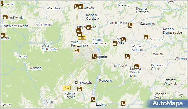 mapa Bogoria powiat staszowski, Bogoria powiat staszowski na mapie Targeo