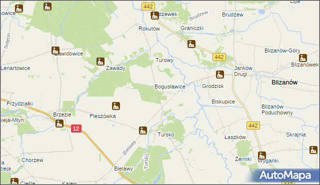 mapa Bogusław gmina Gołuchów, Bogusław gmina Gołuchów na mapie Targeo