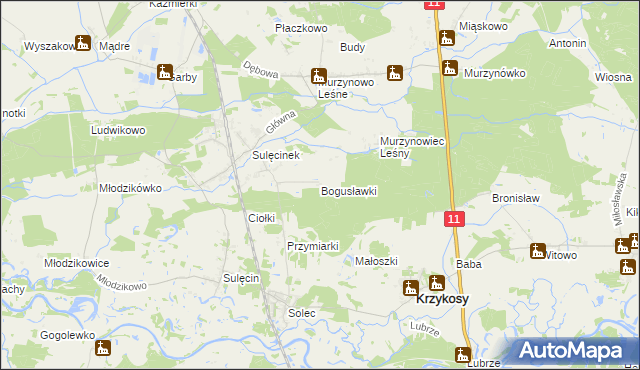 mapa Bogusławki gmina Krzykosy, Bogusławki gmina Krzykosy na mapie Targeo