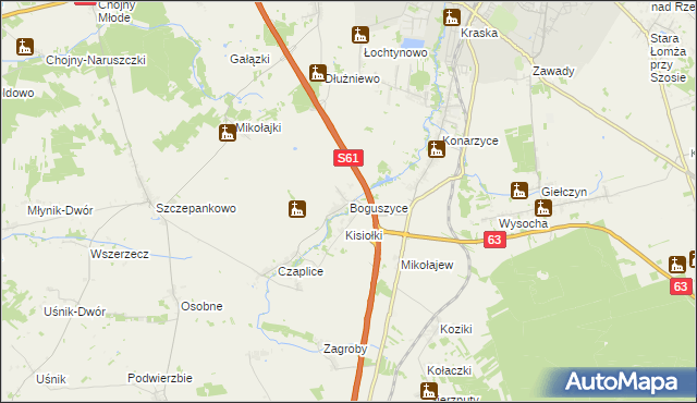 mapa Boguszyce gmina Łomża, Boguszyce gmina Łomża na mapie Targeo