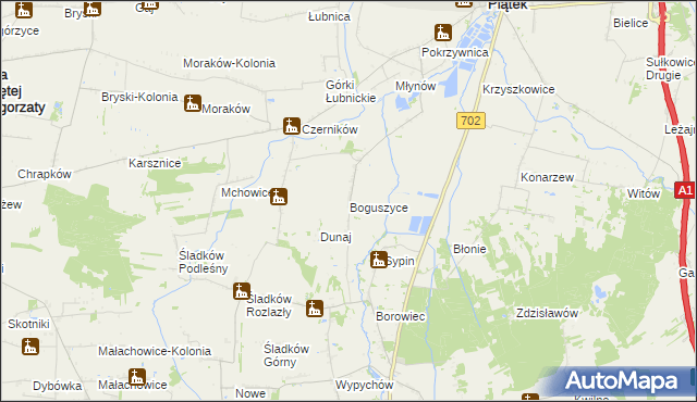 mapa Boguszyce gmina Piątek, Boguszyce gmina Piątek na mapie Targeo