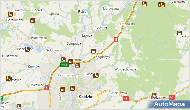 mapa Boguszyn gmina Kłodzko, Boguszyn gmina Kłodzko na mapie Targeo