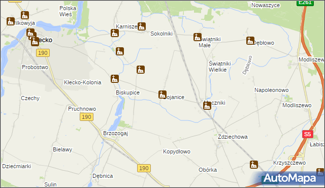 mapa Bojanice gmina Kłecko, Bojanice gmina Kłecko na mapie Targeo