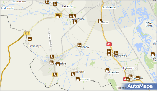 mapa Bojanów gmina Krzanowice, Bojanów gmina Krzanowice na mapie Targeo