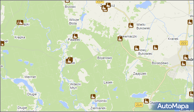 mapa Bojanowo gmina Skórcz, Bojanowo gmina Skórcz na mapie Targeo