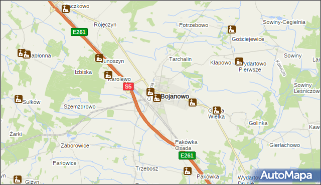 mapa Bojanowo powiat rawicki, Bojanowo powiat rawicki na mapie Targeo