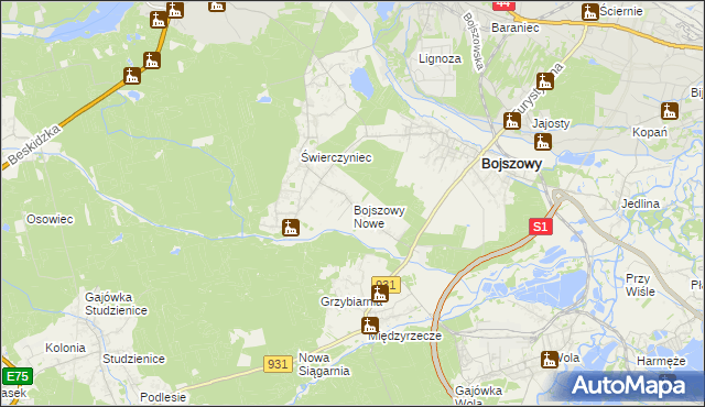 mapa Bojszowy Nowe, Bojszowy Nowe na mapie Targeo
