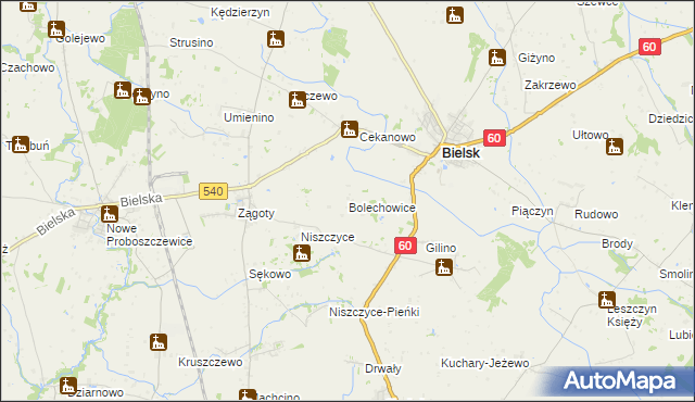 mapa Bolechowice gmina Bielsk, Bolechowice gmina Bielsk na mapie Targeo