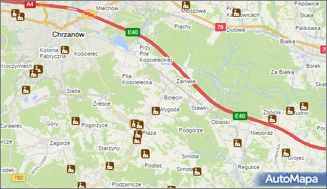 mapa Bolęcin gmina Trzebinia, Bolęcin gmina Trzebinia na mapie Targeo